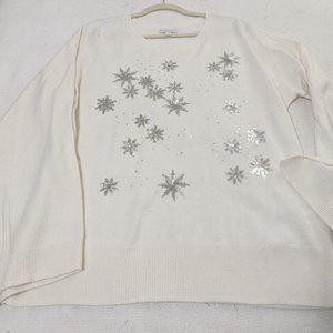 NY & Company Snowflake Sweater with Split-sleeve cuffs XL